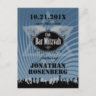 Club Bar Mitzvah Navy Blau Save the Date Ankündigungspostkarte