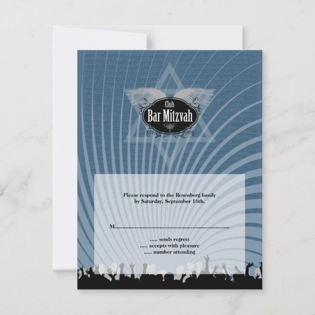Club Bar Mitzvah Navy Blue UAWG Replik Card RSVP Karte (Vorderseite)
