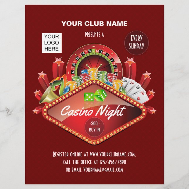 Club Casino Night Party personalisiertes Foto Flyer (Vorne)
