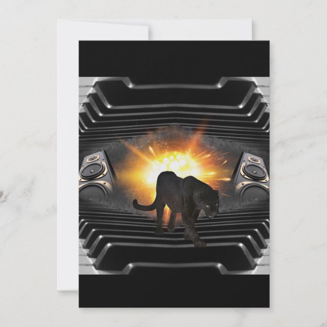 Club Disko DJ-Tastatur Black Panther Deejay Einladung (Vorderseite)