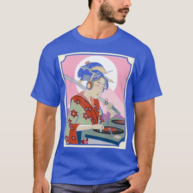 Club DJ Japanese Lady Samurai Kimono Warrior T-Shirt (Vorderseite)