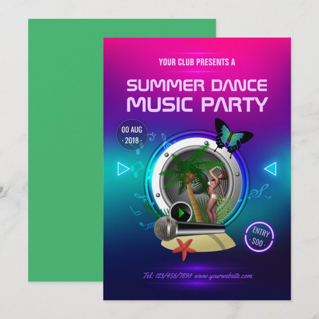 Club Summer Dance Music Party Ad Einladung (Vorne/Hinten)