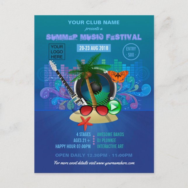 Club Summer Music Festival hinzufügen Logo-Werbung Postkarte (Vorderseite)
