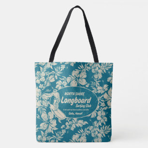 Club Surfing Longboard Logo und Hibiskus-Strandtas
