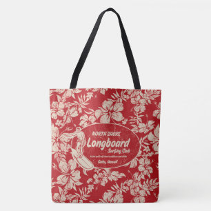 Club Surfing Longboard Logo und Hibiskus-Strandtas