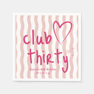 Club Thirty Fette Rosa Wellenstreifen 30. Geburtst Serviette