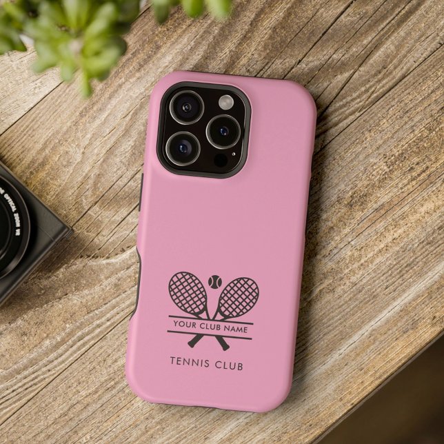 Clubname Tennisteam hinzufügen Pink Custom Case-Mate iPhone Hülle (Lawn Tennis Club Personalized iPhone 16 Pro Black and Pink Case)