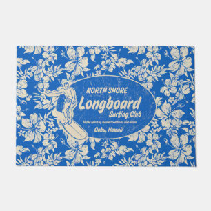 Clubsurfing Longboard Logo und Hibiskus Blau Fußmatte