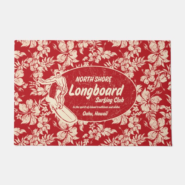 Clubsurfing Longboard-Logo und Hibiskus Red Fußmatte (Vorderseite)