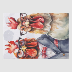 Cluck Couture: Modische Hühner in Decoupage Seidenpapier