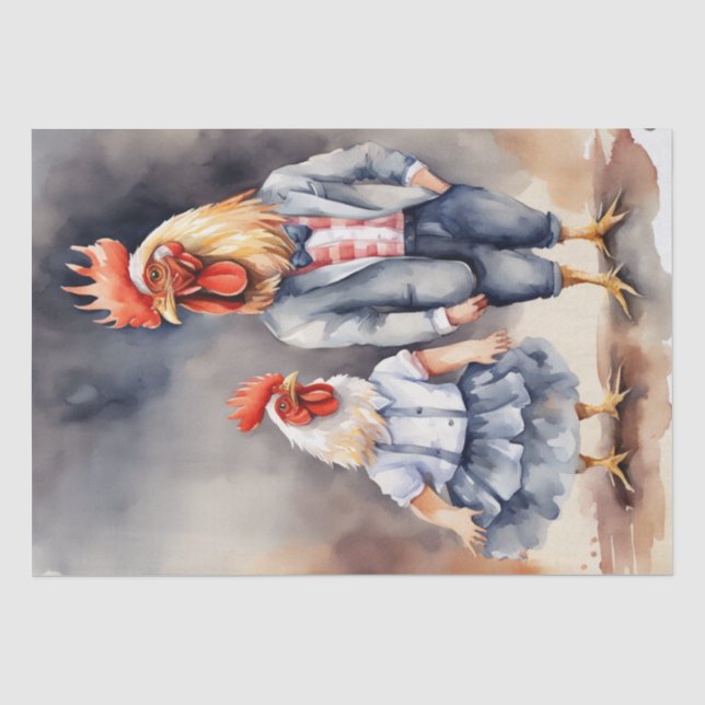 Cluck Couture: Modische Hühner in Decoupage Seidenpapier (Vorderseite)
