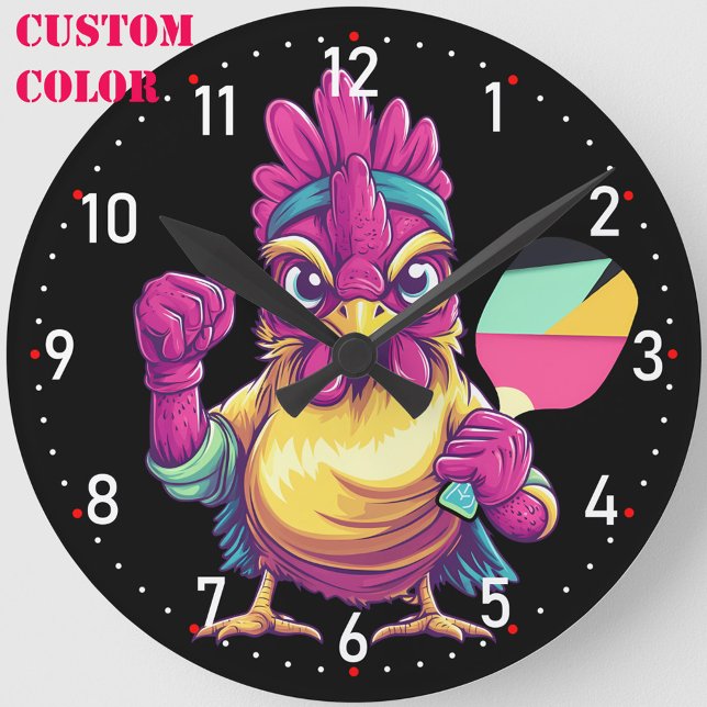 Cluck & Crush O’Clock Pickleball  Runde Wanduhr (Custom background color, pickleball clock)
