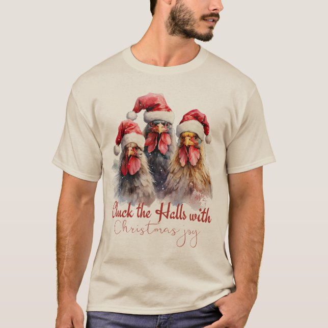"Cluck the Halls" Weihnachts-Joy-Chickens-T-Shirt T-Shirt (Vorderseite)