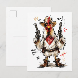 Cluck Yeah! Cowboy-Hahn mit Pistolen Postkarte