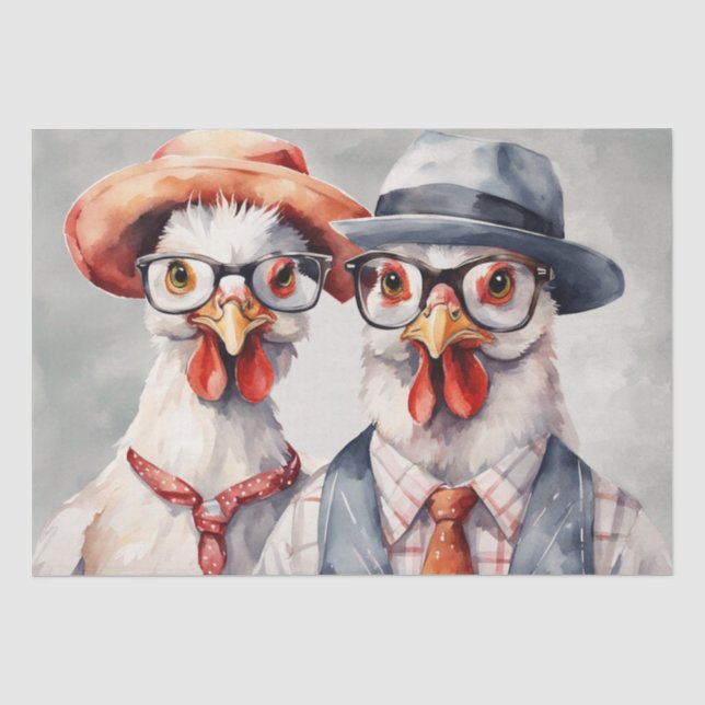 Clucky Couture: Modische Fowl in Decoupage Seidenpapier (Vorderseite)