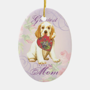 Clumber Spaniel Heart Mom Keramik Ornament