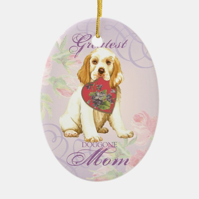 Clumber Spaniel-Herz-Mama Keramik Ornament (Vorne)