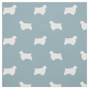 Clumber Spaniel Hund Silhouetten Blau und Weiß Stoff