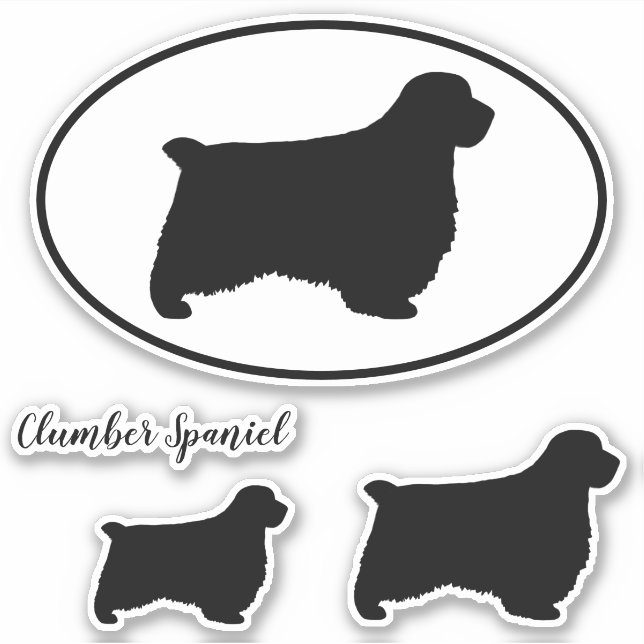 Clumber Spaniel Hund Silhouetten Vinyl Sticker Set (Vorderseite)