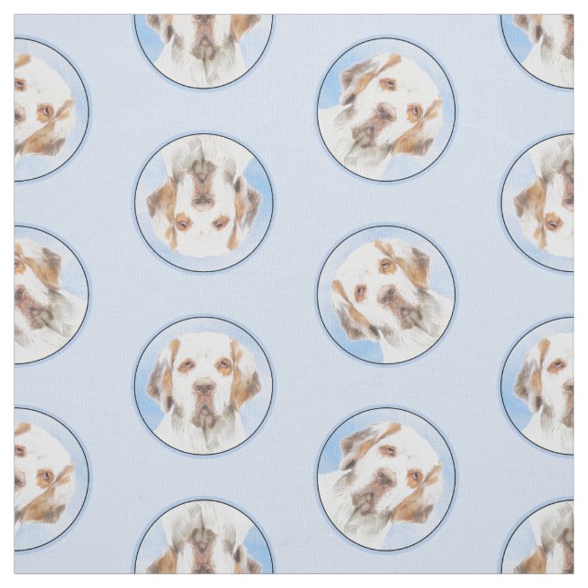 Clumber Spaniel Malerei Niedlich Original Hunde Ku Stoff (Muster)