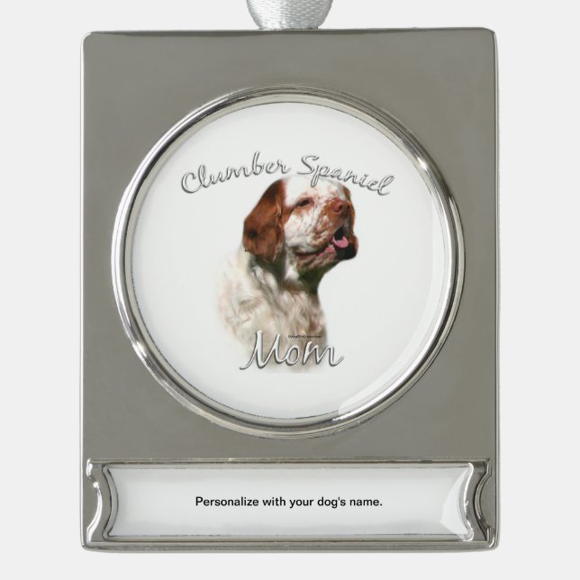 Clumber Spaniel Mama 2 Schlüsselanhänger Banner-Ornament Silber (Vorderseite)