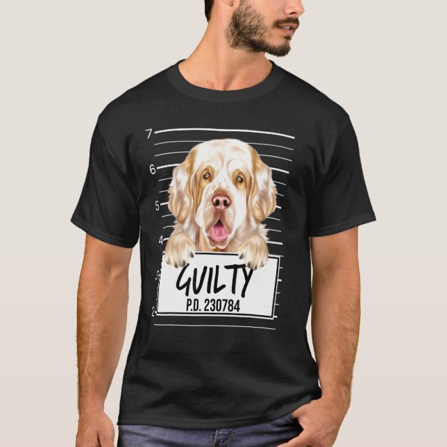 Clumber Spaniel Mugshot Schuldiger Hund T-Shirt (Vorderseite)