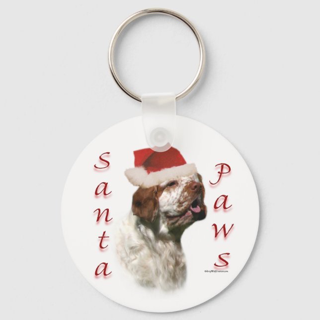 Clumber Spaniel Santa Paws Schlüsselanhänger (Vorderseite)