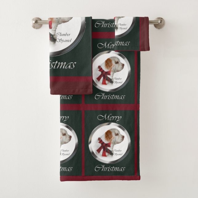 Clumber Spaniel Weihnachten Badhandtuch Set (Insitu)