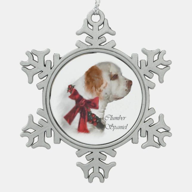 Clumber Spaniel Weihnachten Schneeflocken Zinn-Ornament (Vorderseite)