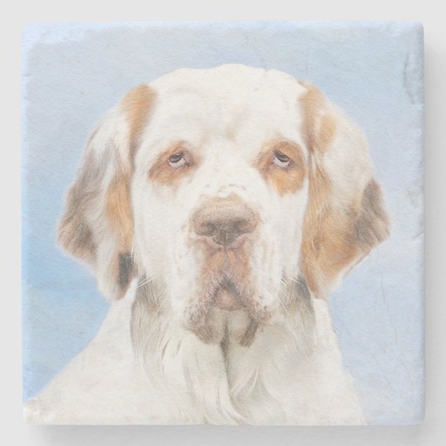 Clumber Spanischmalerei - Niedliche Original Dog A Steinuntersetzer (Vorderseite)