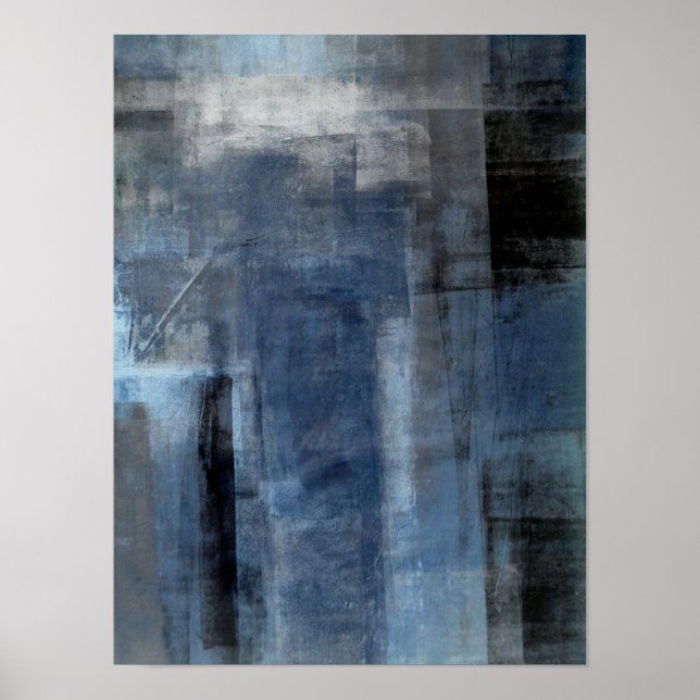 'Clumsy' Blue and Gray Abstrakt Art Poster (Vorne)