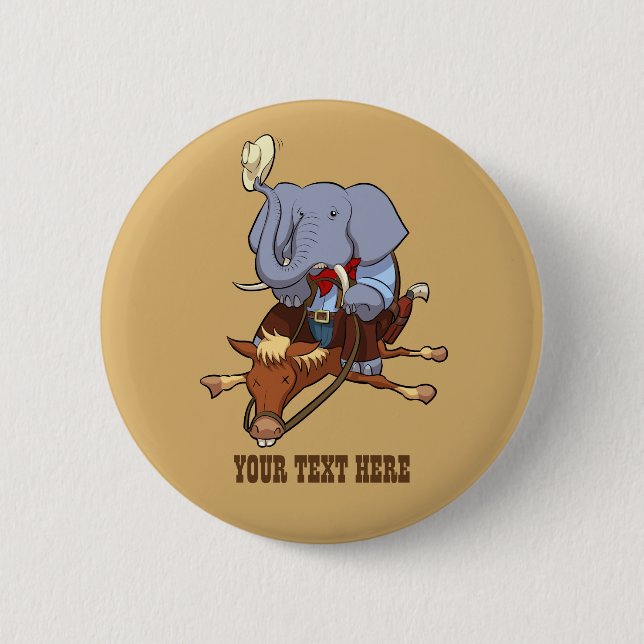 Clumsy Cowboy Elephant Funny Horse Rider Cartoon Button (Vorderseite)