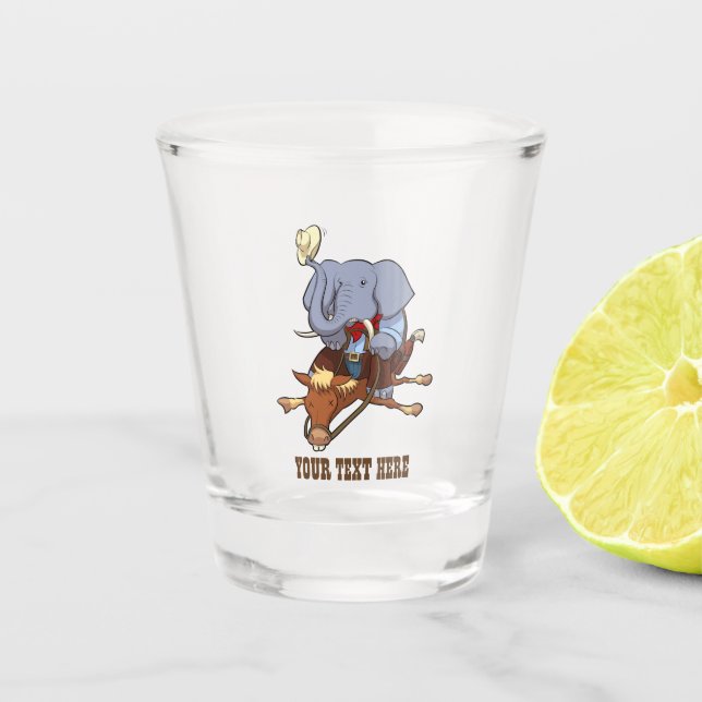 Clumsy Cowboy Elephant Funny Horse Rider Cartoon Schnapsglas (Vorderseite)