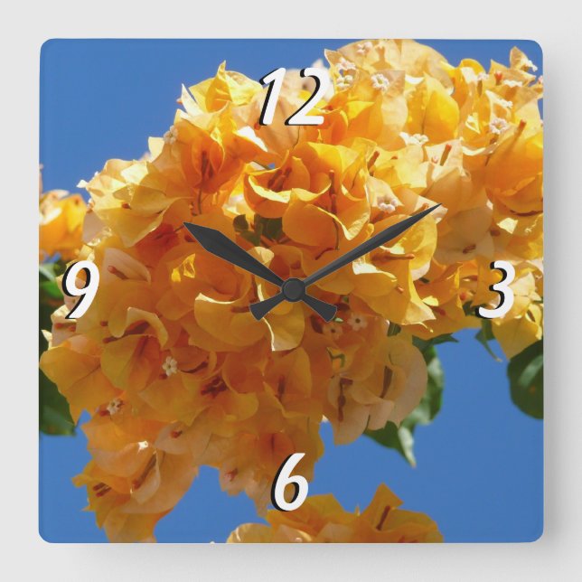Cluster Golden Bougainvillea Floral Quadratische Wanduhr (Vorderseite)