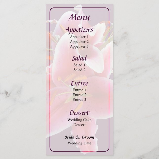 Cluster von Stargazer Lilies Wedding Menu Menükarte (Vorderseite)