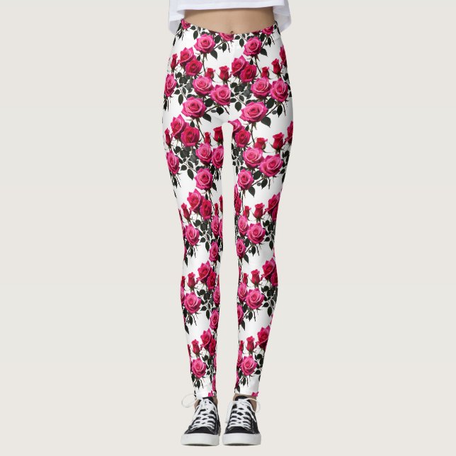 Clustered Red And Pink Roses On A Stark White  Leggings (Vorderseite)