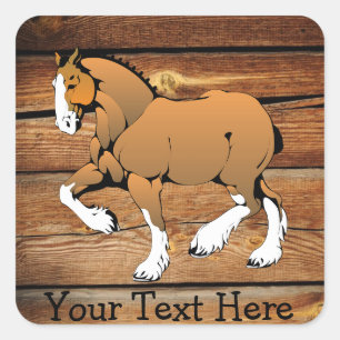 Clydesdale-Pferd Rustikaler Holzaufkleber Quadratischer Aufkleber