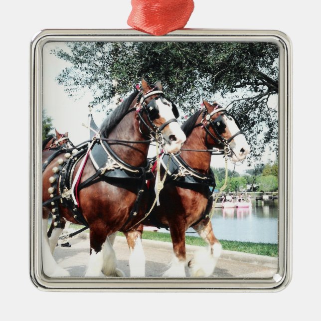 Clydesdale Pferde Silbernes Ornament (Vorne)