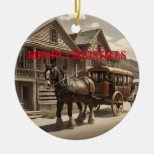 Clydesdale Pferderückzug Stagecoach Keramik Ornament