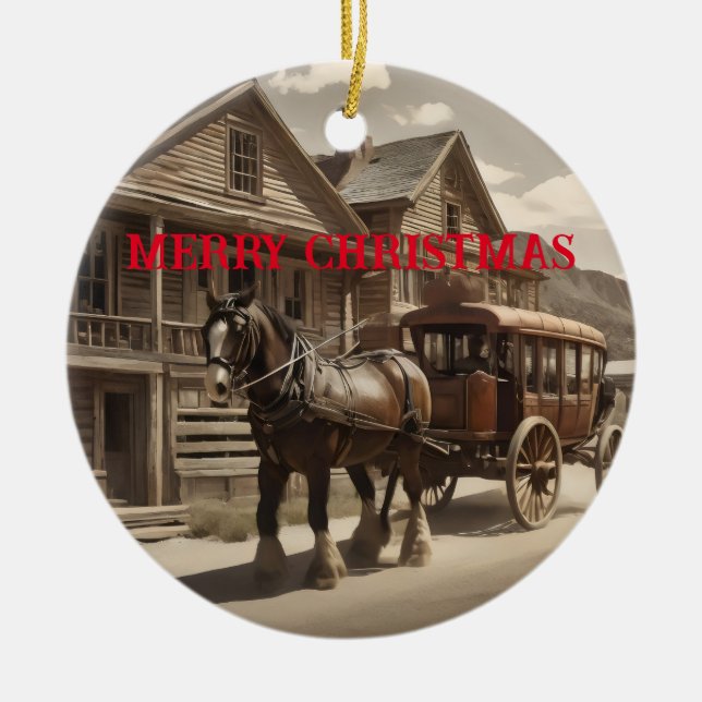 Clydesdale Pferderückzug Stagecoach Keramik Ornament (Vorne)