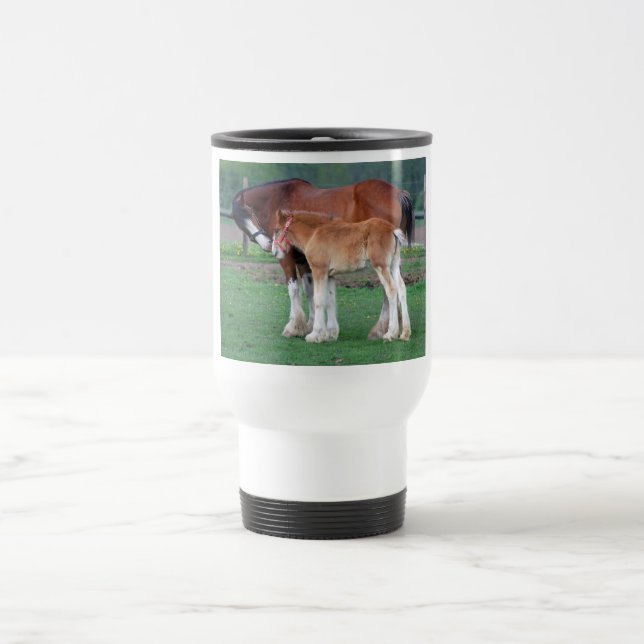 Clydesdale Stute und Fohlen Reisebecher (Mittel)