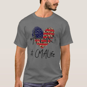 CMA Life Heart American Flag Leopard Stethoscope H T-Shirt