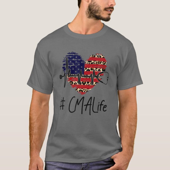CMA Life Heart American Flag Leopard Stethoscope H T-Shirt (Vorderseite)