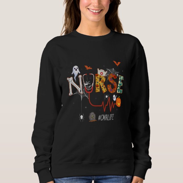 Cma Nurse Stethoscope Pumpkin Nursing Hallowen Pat Sweatshirt (Vorderseite)