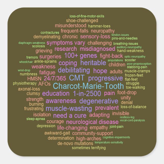 CMT Awareness Sticker (Word Cloud) (Vorderseite)