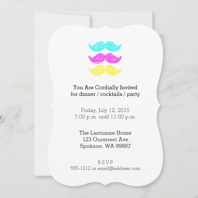 CMY Mustaches (Letterpress style) Einladung (Vorderseite)