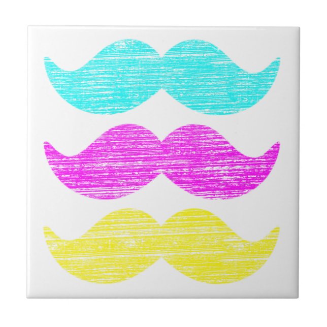 CMY Mustaches (Letterpress style) Fliese (Vorderseite)