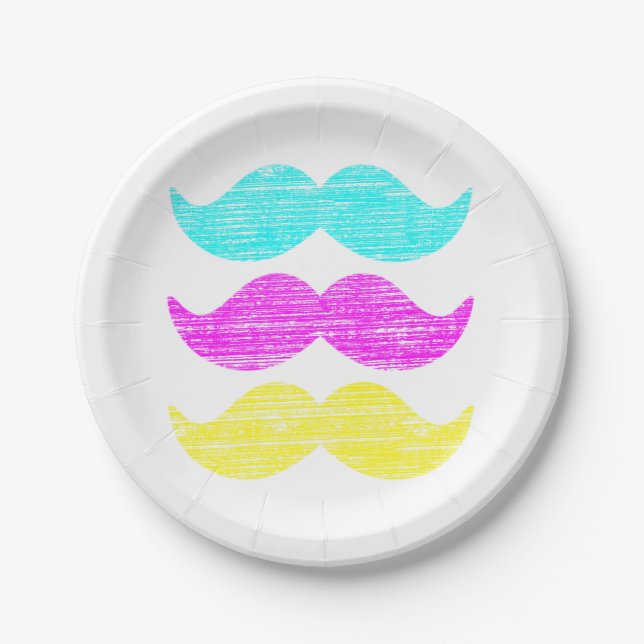 CMY Mustaches (Letterpress style) Pappteller (Vorderseite)