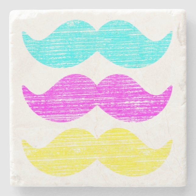 CMY Mustaches (Letterpress style) Steinuntersetzer (Vorderseite)