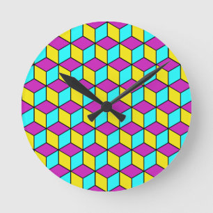 CMYK CUBE bekannte Kuben geometrische Muster Illus Runde Wanduhr